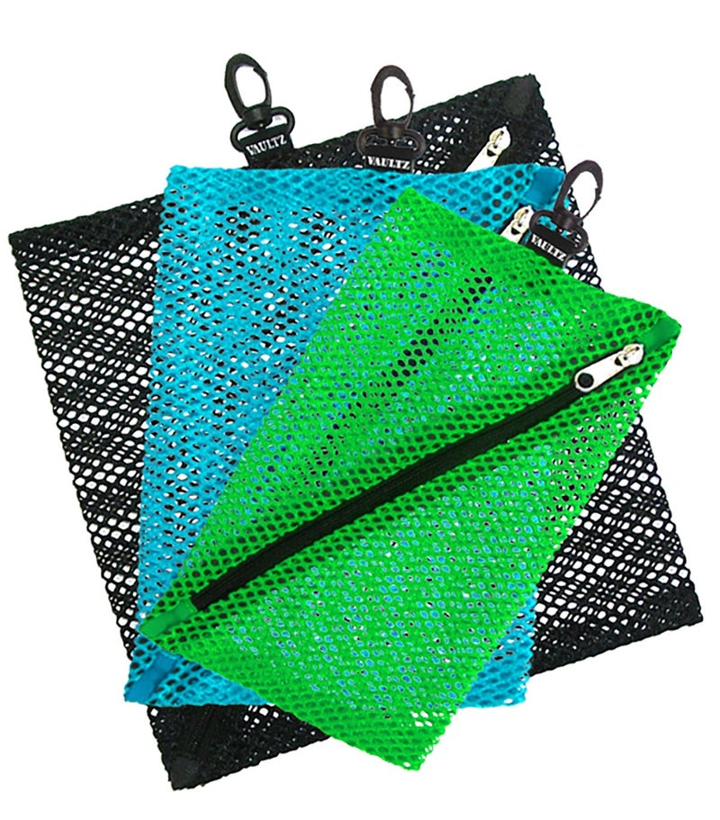 Vaultz Mesh Zipper Pouch Set - Pack of 3 - Mesh Pouch Zipper Bags for Organizing, Storage, Travel, School, Cosmetics - Small, Medium & Large Assorted Bag Sizes - Asst Colors